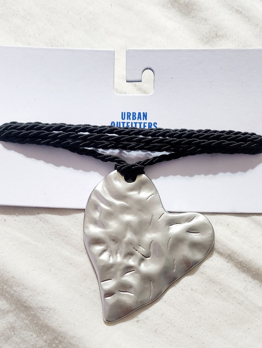 Urban Outfitters Silver Heart Pendant on Black Twisted Cord